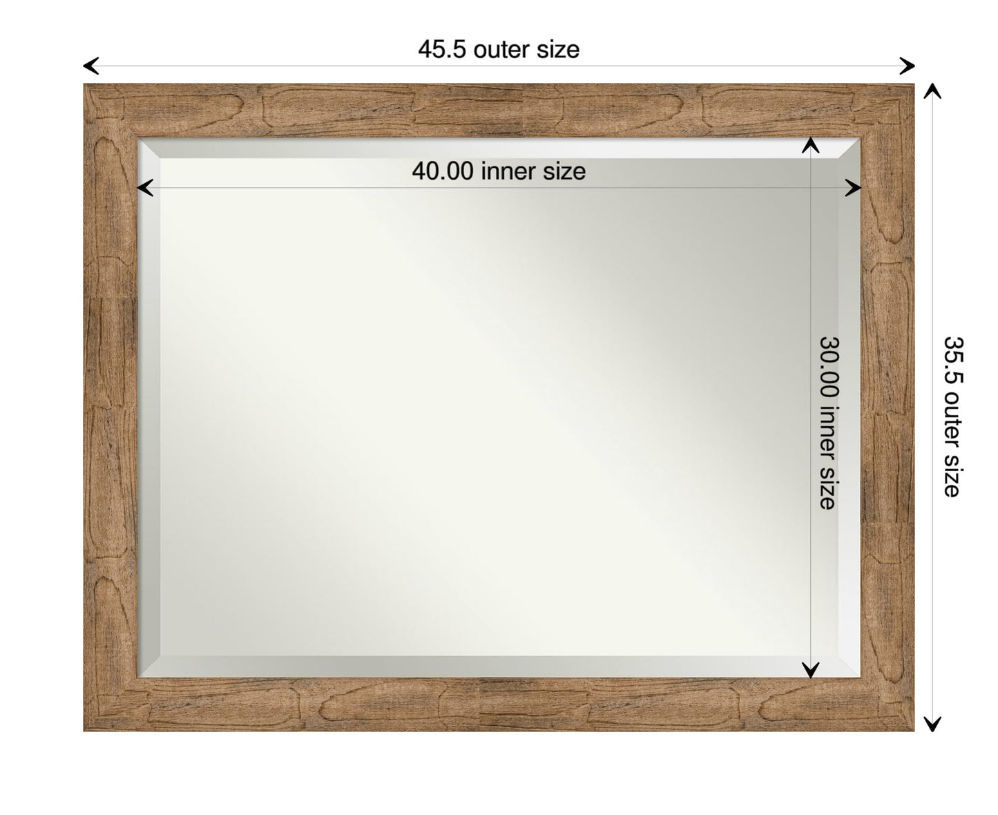 Amanti Art Brown Bathroom Mirror for Over Sink, 36x46 Owl Brown Rectangle Vanity Mirror, X-Large Country Rustic Wood Frame, Hangs Horizonally and Vertically, Bathroom Wall Decor, Beveled Edge