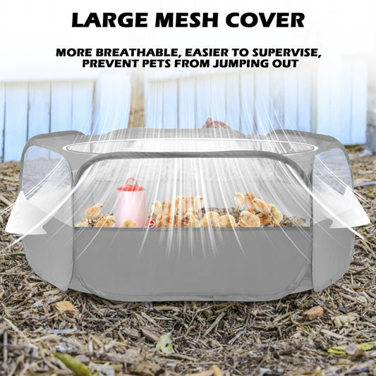 UWE Small Animal Playpen, Chicken Brooder Box with Cover Top, Portable Outdoor Exercise Pet Cage Tent, Waterproof Breathable Pet playpen Indoor for Chick Ktiien Bunny Hamster Guinea Pig, Grey