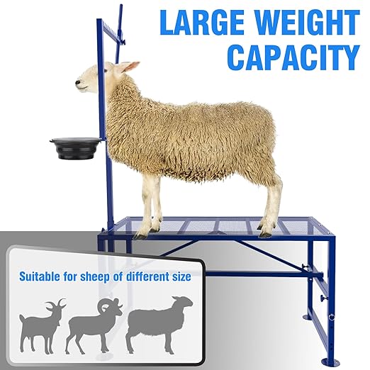 Goat Stand for Milking with Feed Bin, 600LBs Goat Milking Stand for Sheep Trimming Hoof, Use for Livestock, Iron Blue, Adjustable Size