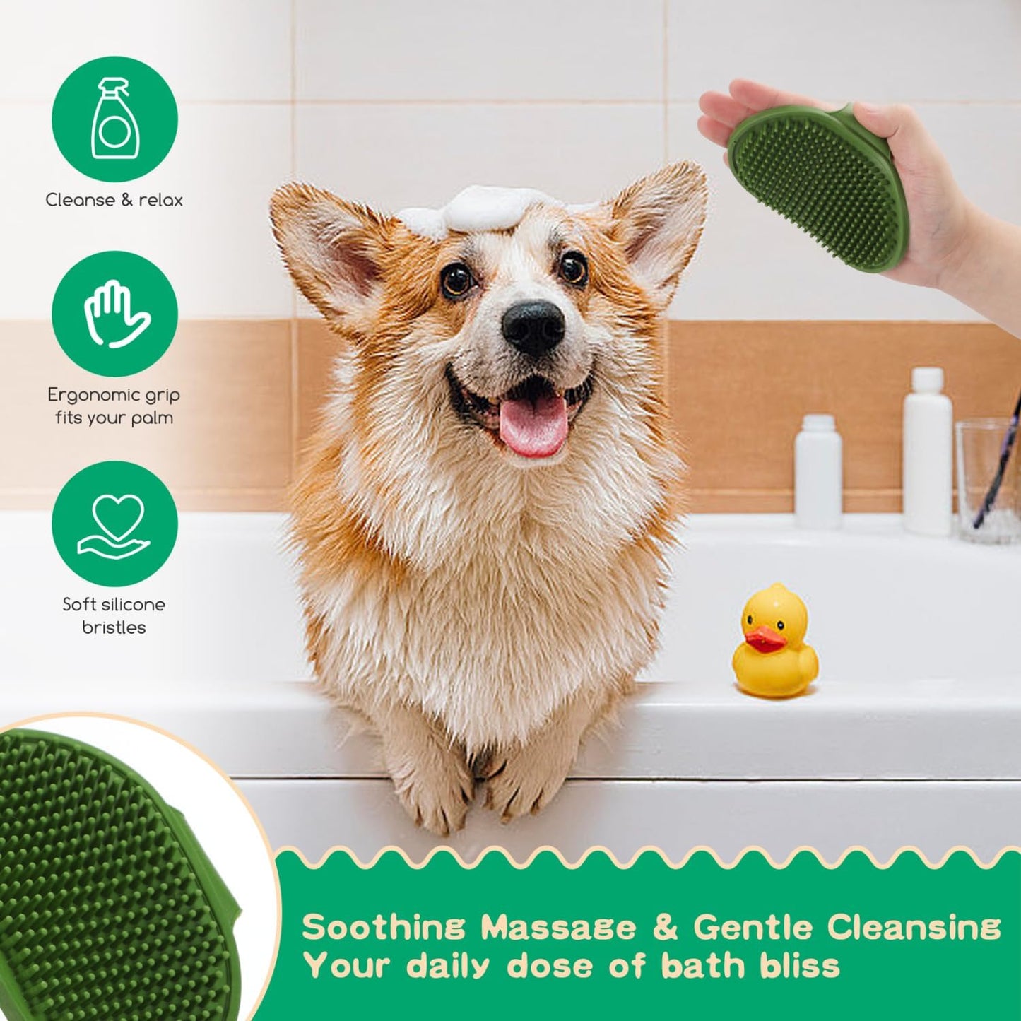 Nobleza 6PCS Dog Grooming Kit, Self-Cleaning Slicker Brush with Massage Tips, Dematting Comb for Shedding and Tangles, Ergonomic Bath Brush, Adjustable Handle, Safe for Dog Cat Puppy, Green
