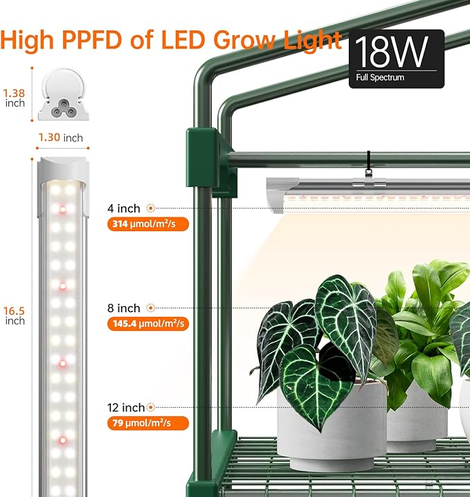 Bstrip Indoor Greenhouse with Grow Lights, PVC Tent with Waterproof Base Mat, Airflow Windows&Zippered Door, 4Pcs Grow Lights for Seed Starting with Timer, 4-Tier Greenhouse Shelf 27.2x19.3x61.8in