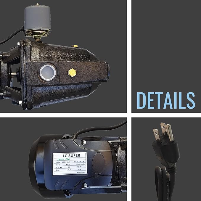 1HP Shallow Well Pump, 110V/60Hz, 10.57GPM, 216ft Head Jet Water Pump, Stainless Steel Shallow Well Jet Pump for Home Lawn Irrigation and Water Draining