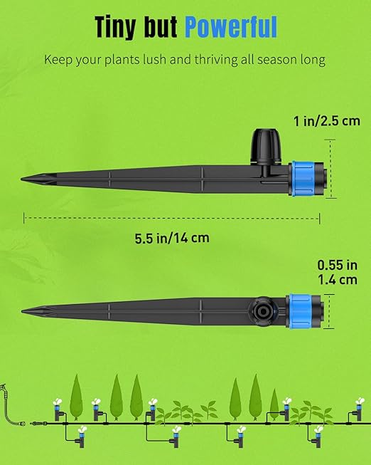 Pawfly 60 Pcs Drip Irrigation Emitters, Garden Drippers for Plants Watering System, Sprinkler Heads with Adjustable 360 Degree Water Flow, Drip Emitters for 1/4" Drip Irrigation Tubing