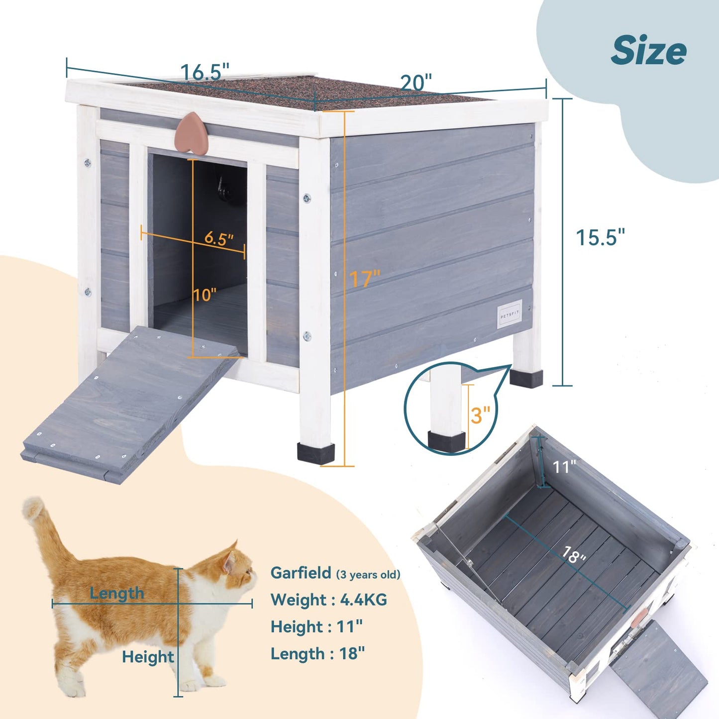 Petsfit Outdoor Cat House Weatherproof, Outside Shelter for Feral Cats, Rabbits, Chicken, Small Animal Houses & Habitats, Idea for Guinea Pigs Pigeons Ducks Tortoises