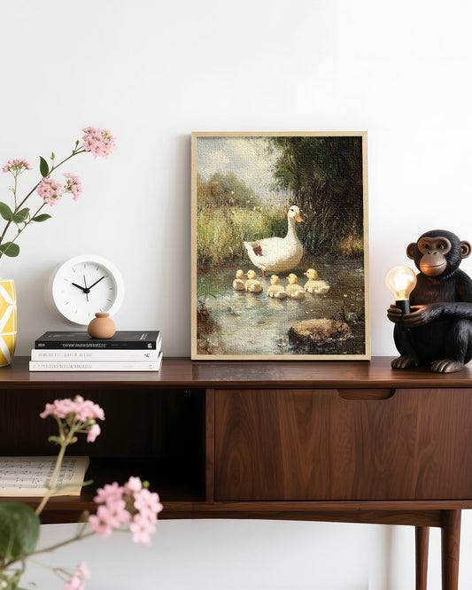 InSimSea Framed Canvas Wall Art Prints, Wall Art for Living Room Bedroom, Vintage Neutral Ducks Animal Painting Decor, Classic Retro Rustic Beige Farmhouse Wall Shelf Decor, 12x16inch