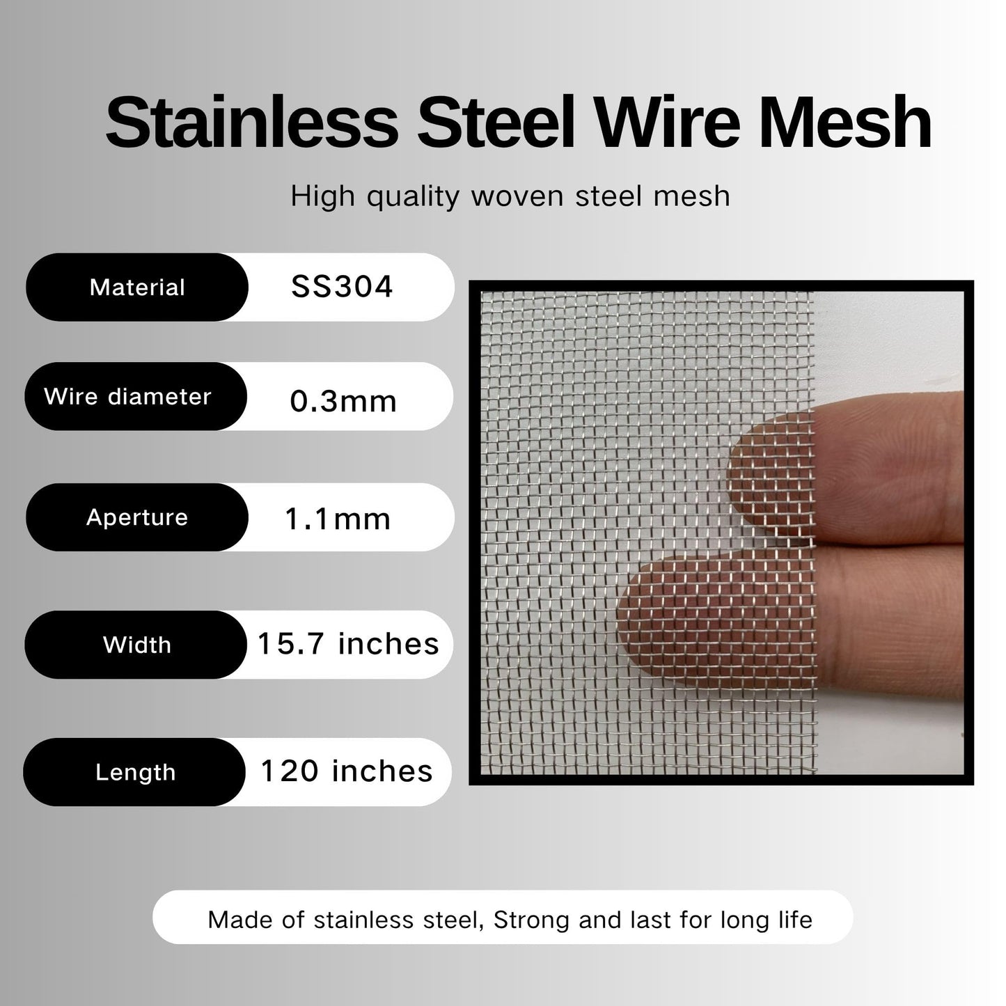 20 Mesh-Stainless Steel 304 Wire Mesh Screen-15.7 inches x 10 feet