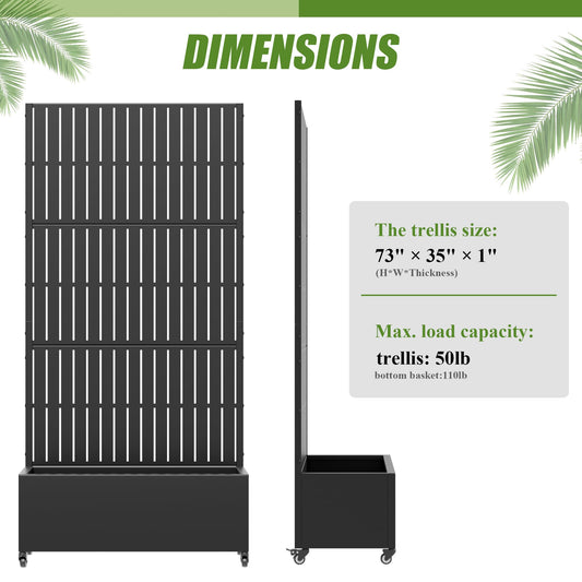 Casaphoria 72"x35" Metal Raised Garden Bed with Trellis(2 Pack), Outdoor Planter Box with Wheels & Drainage Holes for Climbing Plants, Flowers, Elevated Garden Kit with Privacy Screen, Black-Fence