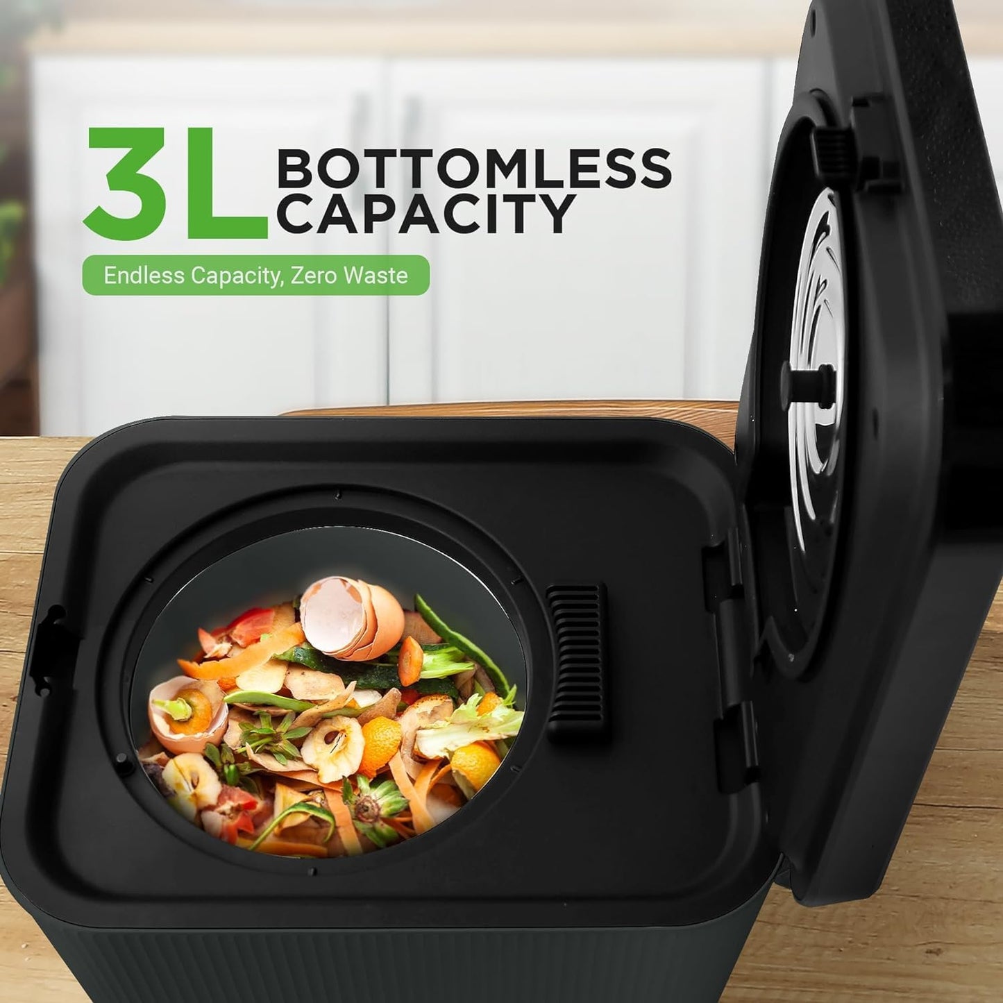 Nutrichef 3L Electric Kitchen Composter - Compost’s Organic Material & Food Scraps | Countertop Automatic Compost Bin | Dry, Crush, & Cooling Functions | Perfect for Kitchens & Apartments | White