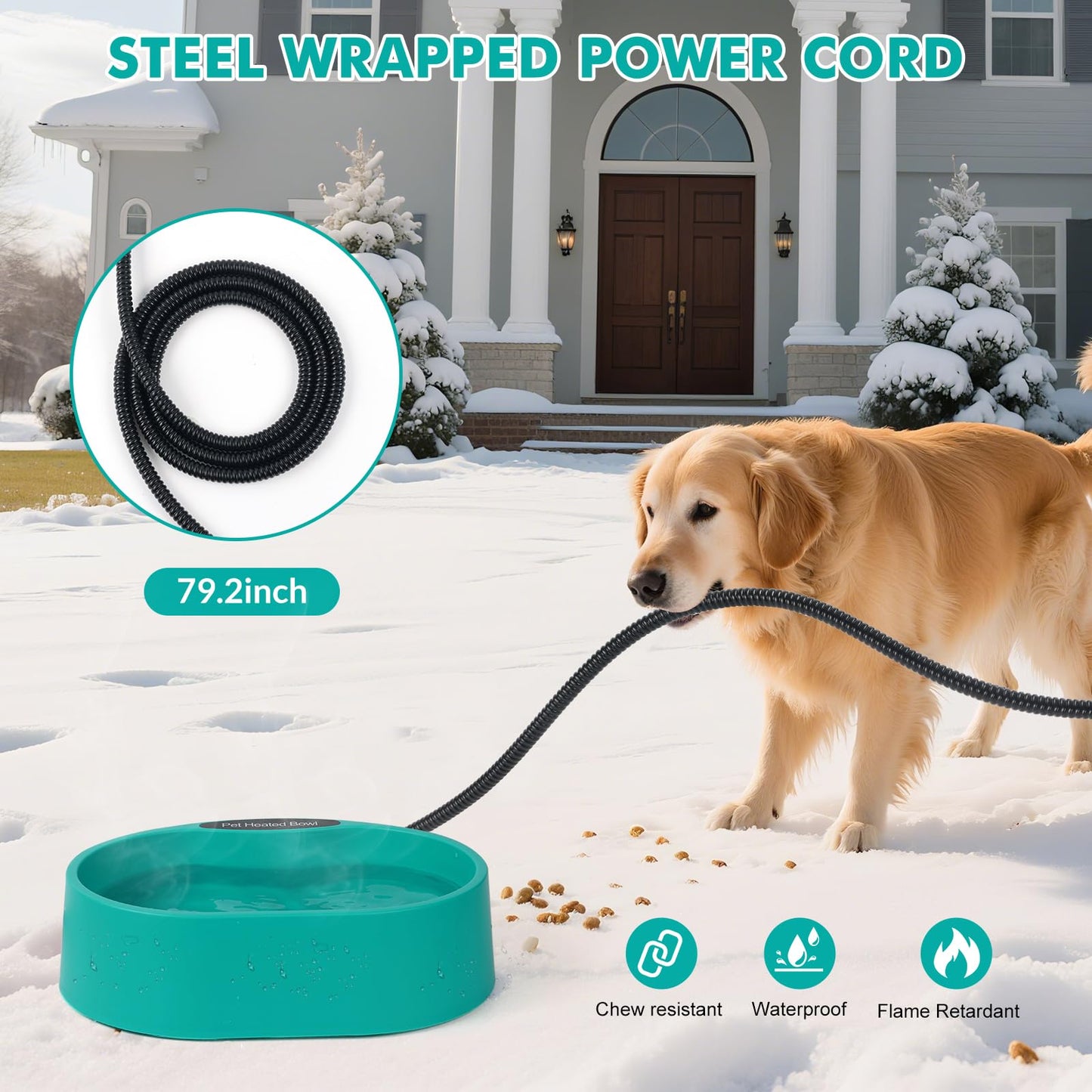 Large Heated Water Bowl for Dog & Cat, Outdoor Heated Dog Bowl, Waterproof Heated Warming Pet Bowl for Outside, Anti-Freeze Heated Pet Water Dish for Rabbit, Chicken, Duck, Squirrel (125 OZ, 35 Watts)