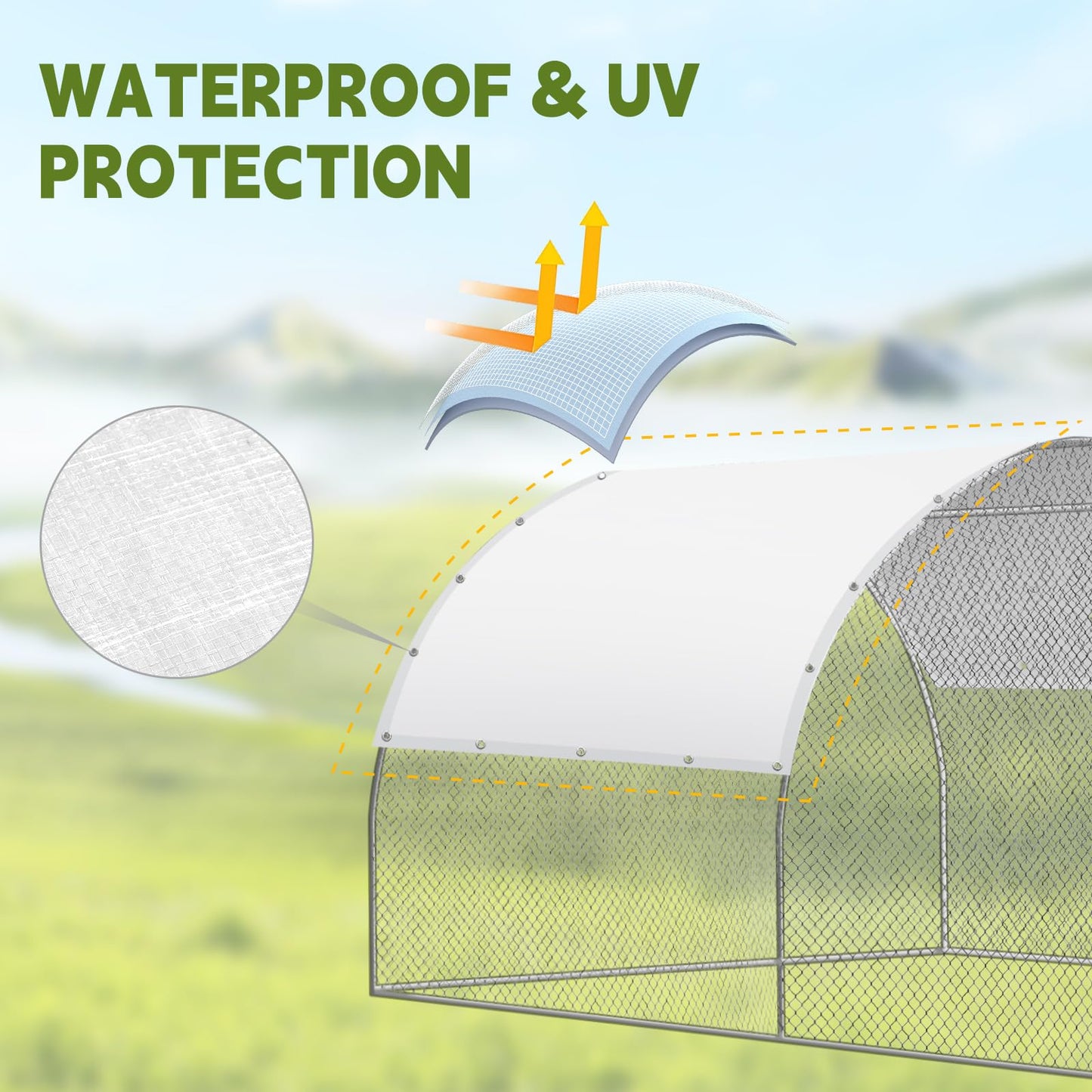 VitalCozy 2 Pcs Chicken Coop Cover Waterproof 14.5 x 6.6 ft Chicken Run Cover Coop Tarp Accessories for Winter with 50 Pcs Ball Bungees Cords for Outdoor (White)