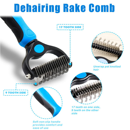 Crafterlife Dog Grooming Kit with Self Cleaning Slicker Brush, Pet Hair Remover Massage Gloves, Shedding Dematting Steel Comb for Long & Short Haired Cats Dogs, 4 Count