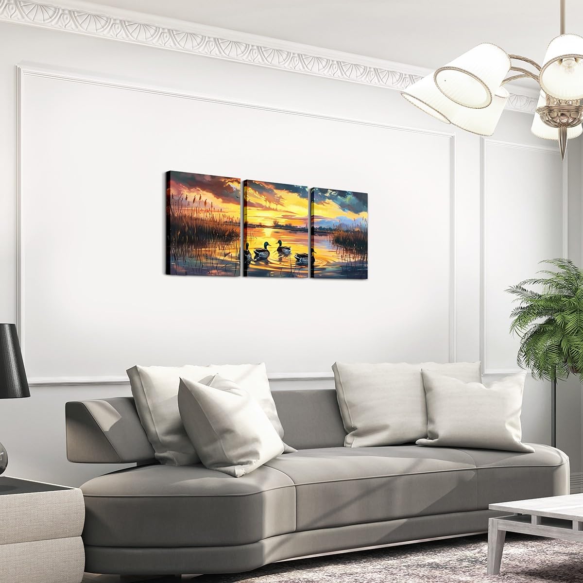 Wild Duck Canvas Wall Art for Living Room Bedroom,Hunt Wild Animals Wall Painting Teens Girls Boys Lake House Sunset Scenery Picture Wall Decor Rustic Farmhouse Wall Art for Home Decor 12"x16"x 3Pcs