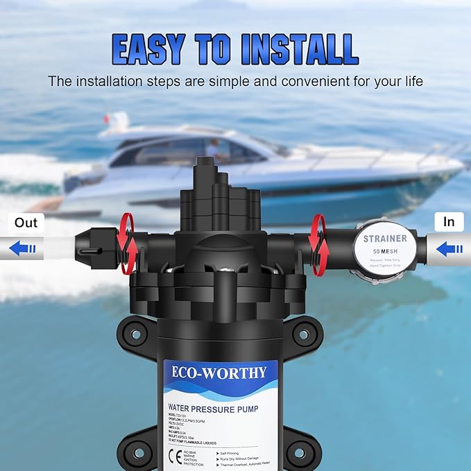 ECO-WORTHY RV Water Pump 12Volt 3.5GPM 50PSI 12V Fresh Diaphragm Pump with Pressure Switch and Self-Priming for RV Yacht Garden Sprayer Food Truck