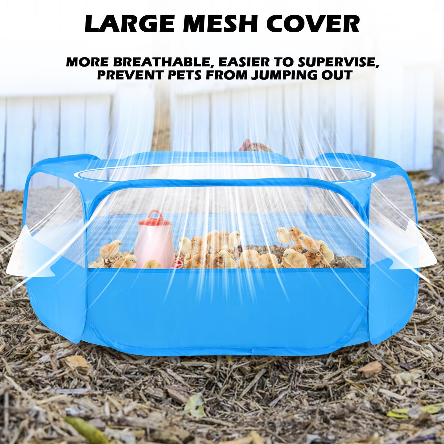 UWE Small Animal Playpen, Chicken Brooder Box with Cover Top, Portable Outdoor Exercise Pet Cage Tent, Waterproof Breathable Pet playpen Indoor for Chick Ktiien Bunny Hamster Guinea Pig, Blue