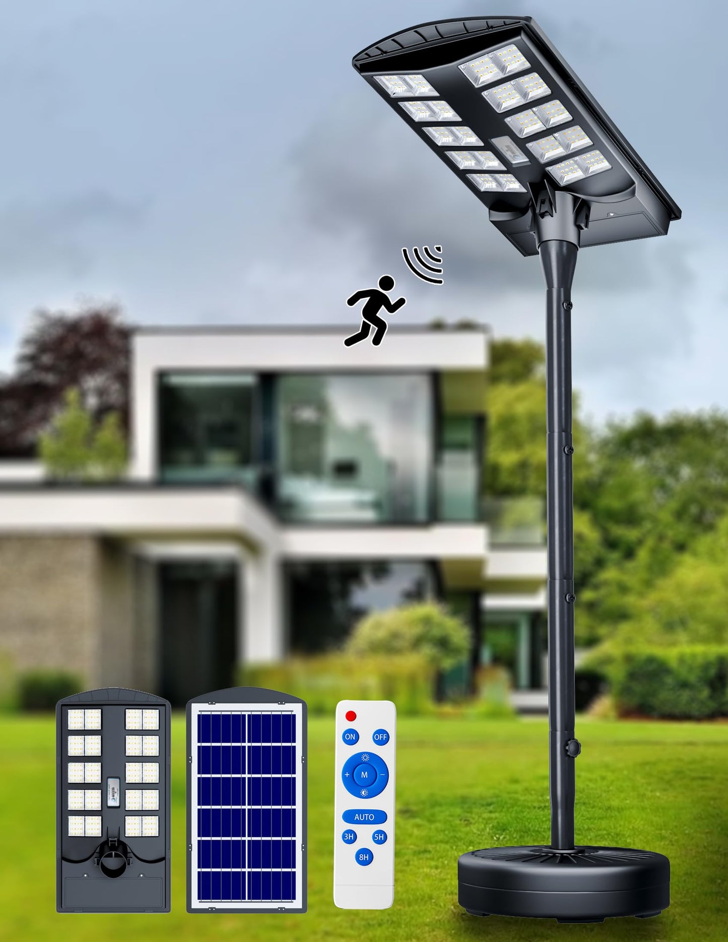 JAYNLT 8500W Solar Street Lights Outdoor with 78" Tall Pole, 3000K/4000K/6500K 500000LM Solar Floor Lamps Dusk to Dawn, IP68 Waterproof Outdoor Pole Lights with Motion Sensor for Yard, Patio