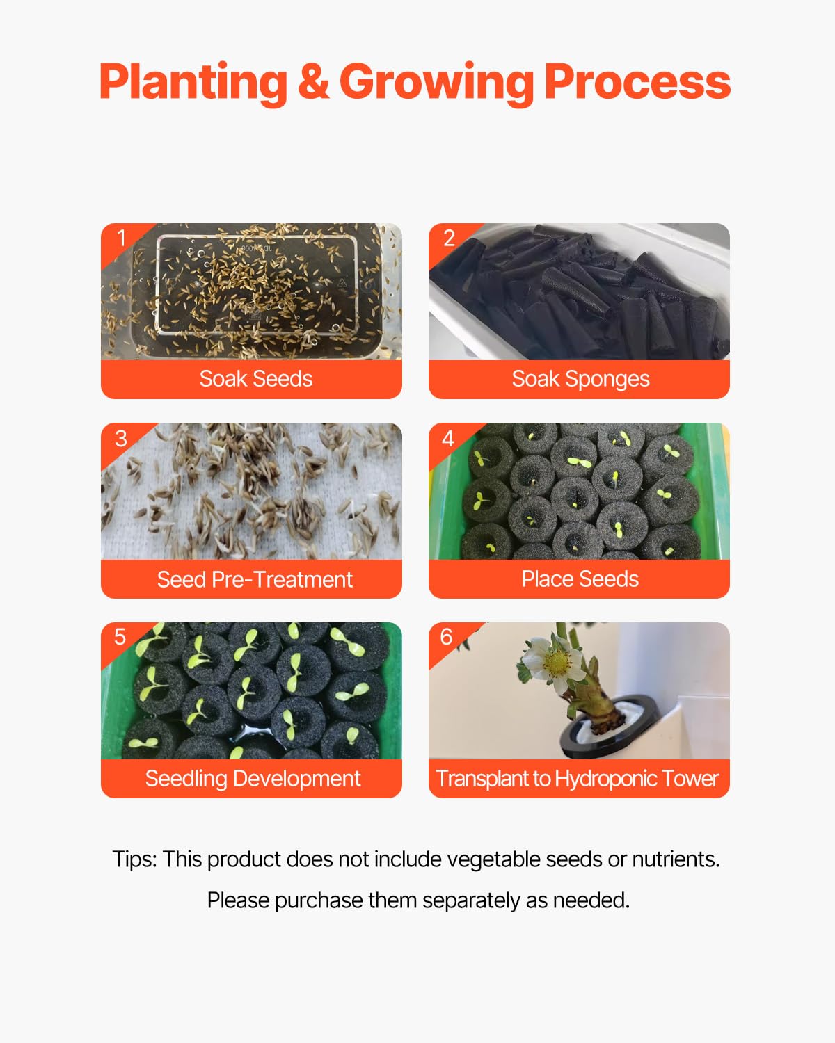VEVOR Hydroponic Growing System with Grow Light, 30 Pods Vertical 6 Tiers Hydroponic Tower, Home Hydronic Garden with Water Pump, Plants Germination Kit for Indoor Herbs, Fruits and Vegetables
