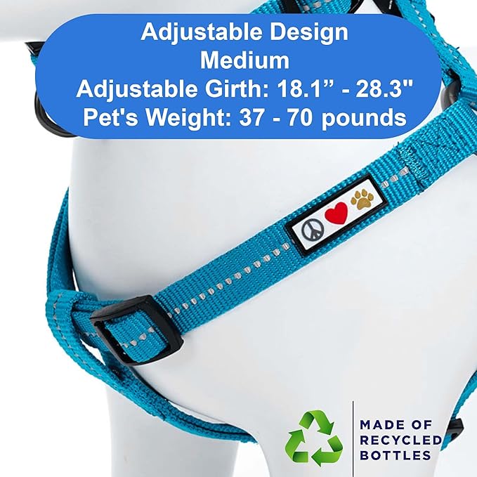 Pawtitas Recycled Dog Harness with Reflective Stitched a Puppy Harness Made from Plastic Bottles Collected from Oceans Medium Teal Turquoise Wave