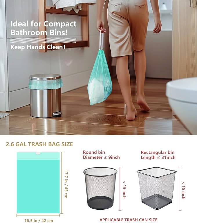 AYOTEE 3 Gallon Trash Bags with Drawstring, Biodegradable 2.6 Gallon Compostable Garbage Bags (125 Counts), Compostable Small Trash Bag,Small Garbage Bag for Bathroom，Bedroom, Kitchen