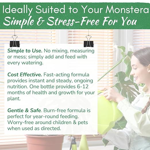 Monstera Plant Food - Premium Nutrient Rich Liquid Fertilizer (5-2-3 NPK) for Monstera Deliciosa & Other Tropical Plants | Supports Strong Roots & Large, Lush Leaves | Safe, Gentle, Easy-to-Use | 8 oz