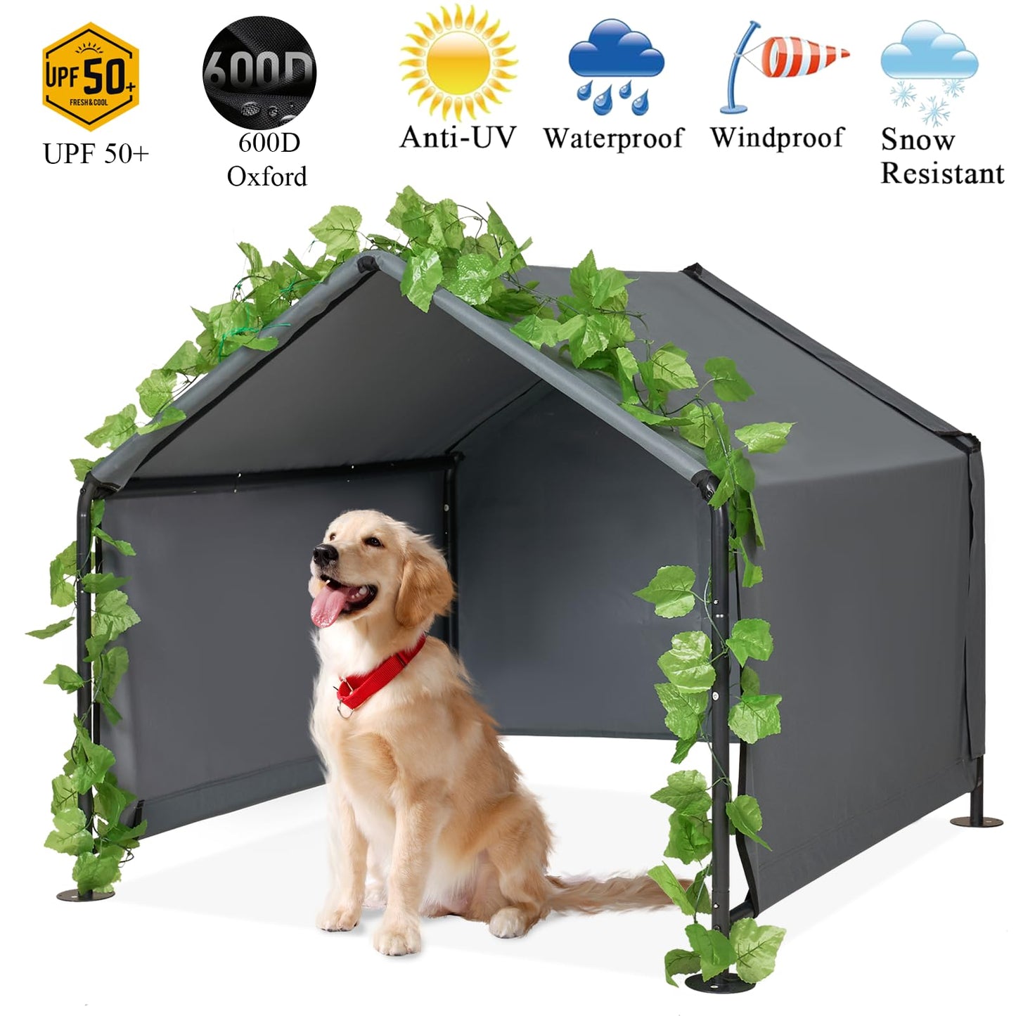 Large Dog Shade for Outside - LitaiL Outdoor Dog Kennel for Small Dogs, 4.1'x4.1'x3.6' Outdoor Sun Rain Canopy Pet House, Waterproof Pet Canopy Shelter for Small Animals