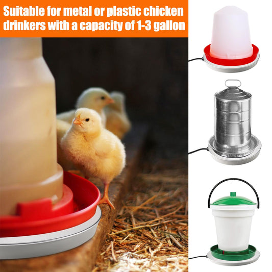 MEWTOGO Chicken Water Heater for Winter - 60W Poultry Waterer Drinker Heated Base for 1-3 Gallon Plastic/Metal Poultry Founts, Thermostatically Controlled for Outdoor Indoor Coop