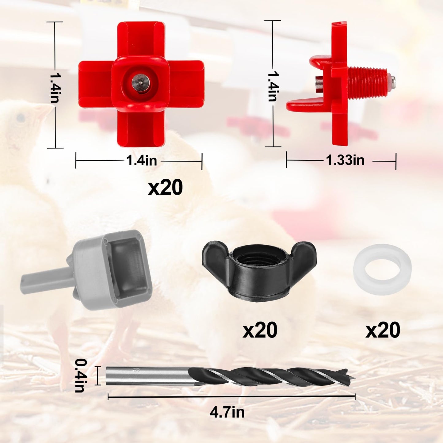 20 Pack Horizontal Chicken Nipples Waterer - Automatic Chicken Water Feeder, Easy Install Poultry Nipples Horizontal Side Mount Drinkers or Quail Duck