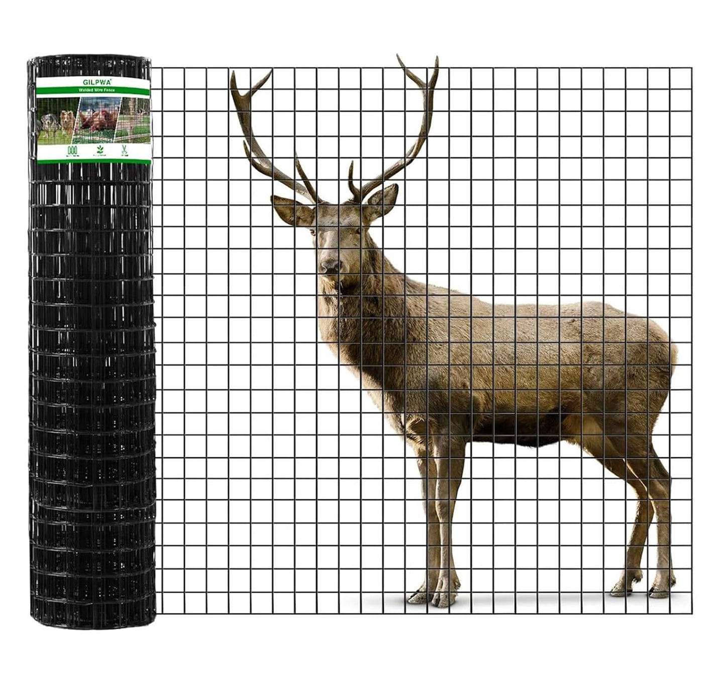 GILPWA Wire Fence, 48 in(H) X 50 ft(L) PVC Coated Welded Wire Fencing 2" X 2" 16GA Garden Border Vinyl Metal Chicken Wire Fencing Mesh Roll for Yard Vegetable Plant Protection Poultry Netting Black