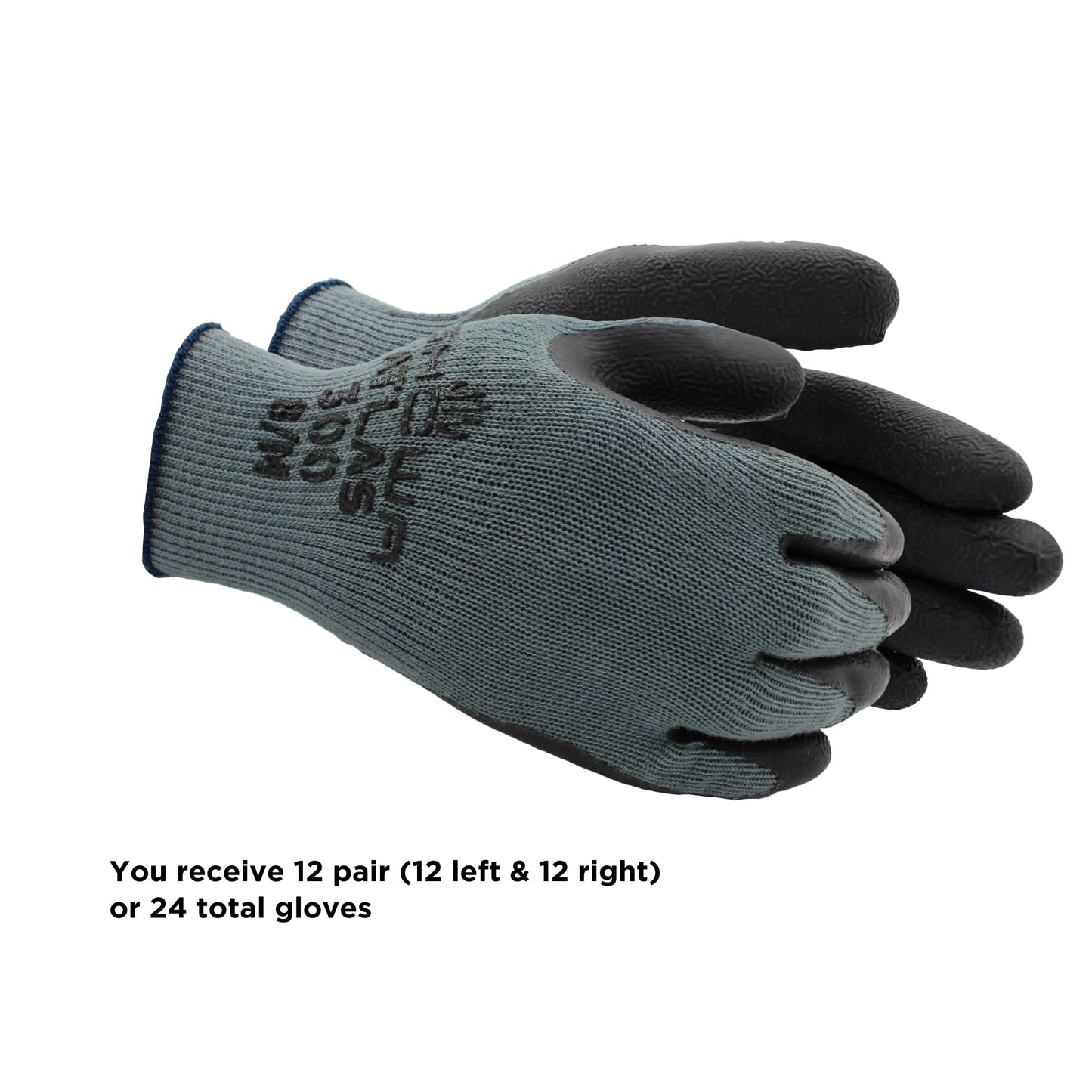 SHOWA Atlas 300 Natural Latex Palm Coated General Purpose Work Glove with Poly/Cotton Liner, 10-Gauge, Black, Medium (12 Pair) (Pack of 12)