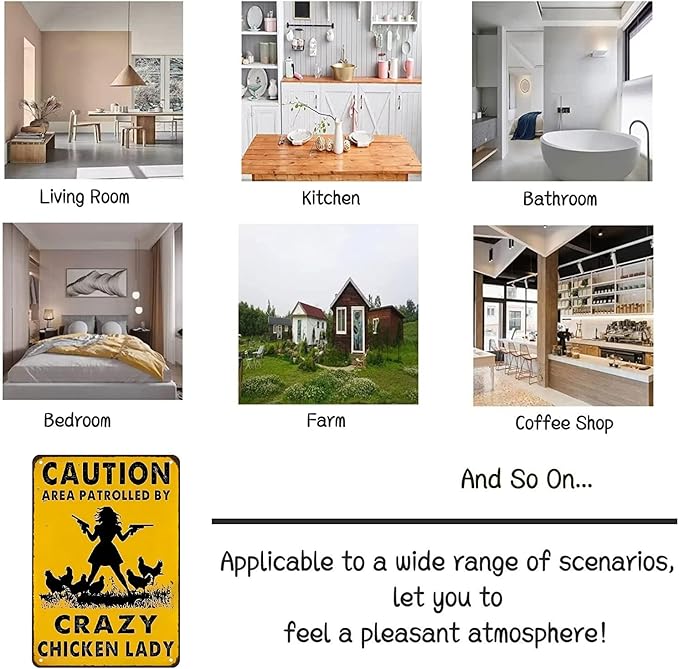 Funny Chicken Gifts Caution Area Patrolled By A Crazy Chicken Lady Tin Sign for Home Farm Chicken Coop Farmhouse Kicthen Garden Decor 8 X 12 Inch (3620)