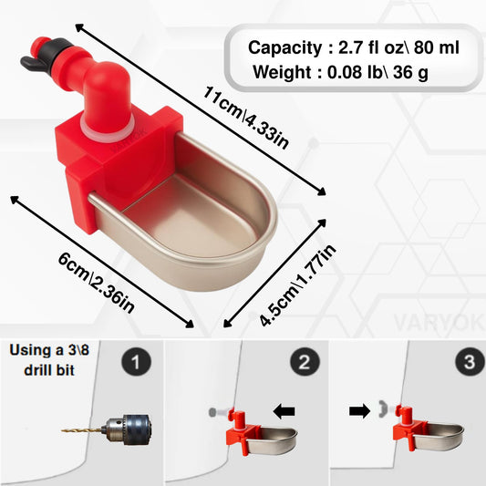 Heavy Duty 4 Packs Large Auto Metal Chicken Waterer Cups Poultry for Pets Small Animals Chicks Rabbits Mice Rats Ferrets Turkey Hedgehogs Hamsters Chinchillas Guinea Pigs