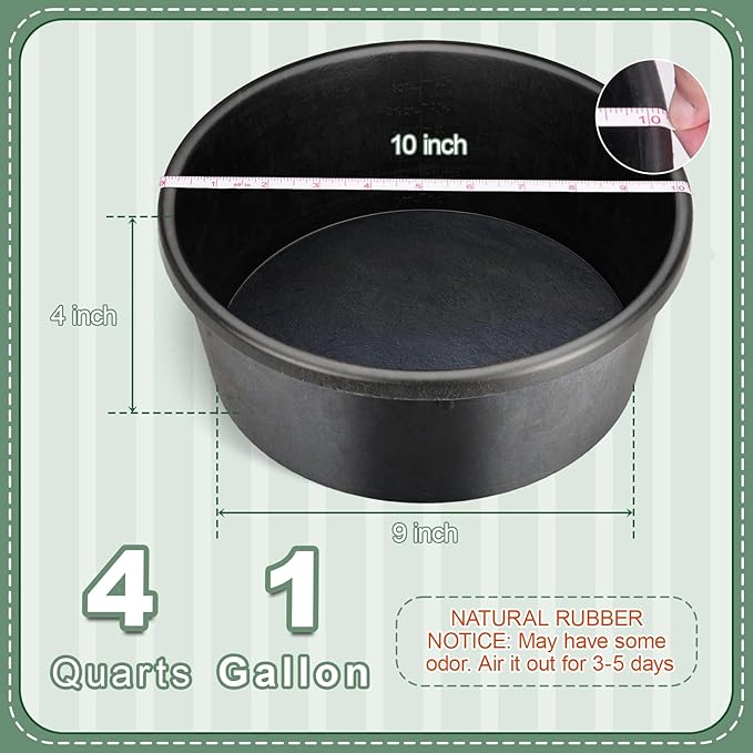 TINNMAO Rubber Feed Pan Set, 3 PCS 1-Gallon/4-Quart Chicken Feeder Pan with 3 Mesh Veggie Bags (24" x 0.12"), Thickened Heavy Duty Tub Feeding Bucket Bowls for Outdoor Livestock Duck Water & Dust Bath