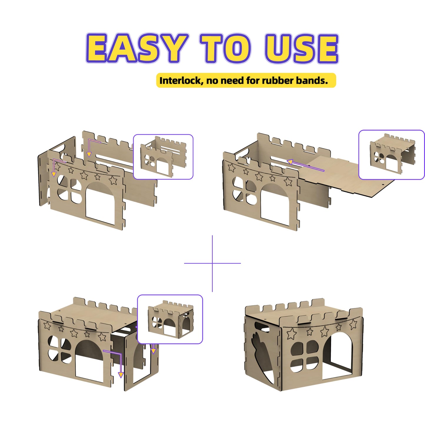 LEXASTLE Larger Bunny Castle Sturdy Walnut Color Wooden Rabbit Hideout for Bunnies Guniea Pigs Ferrets Chinchillas Hamsters
