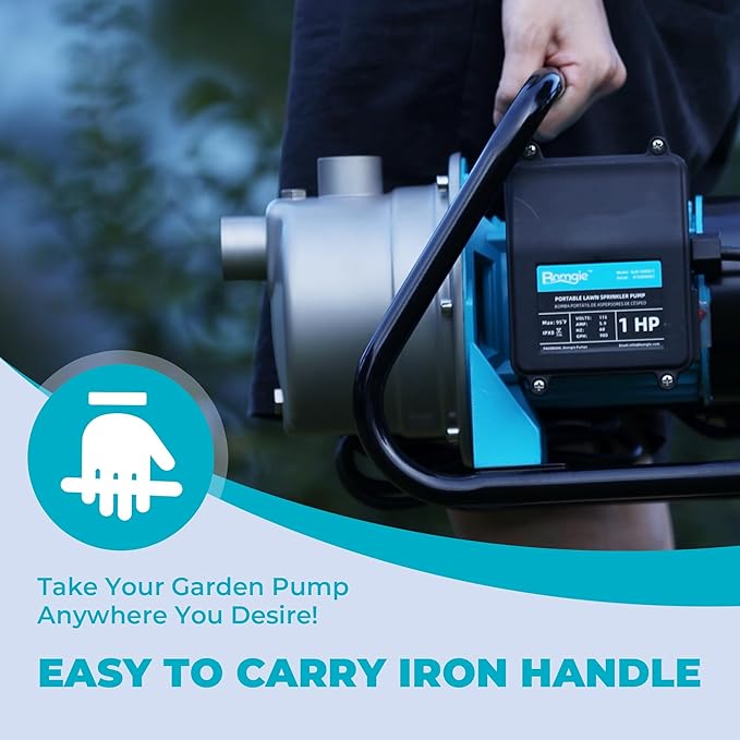 1 HP Portable Shallow Well Pump, Small Water Transfer Garden Pump, 980GPH Sprinkler Booster Electric,115V Self Priming Draining Irrigation for Lawn Fountain