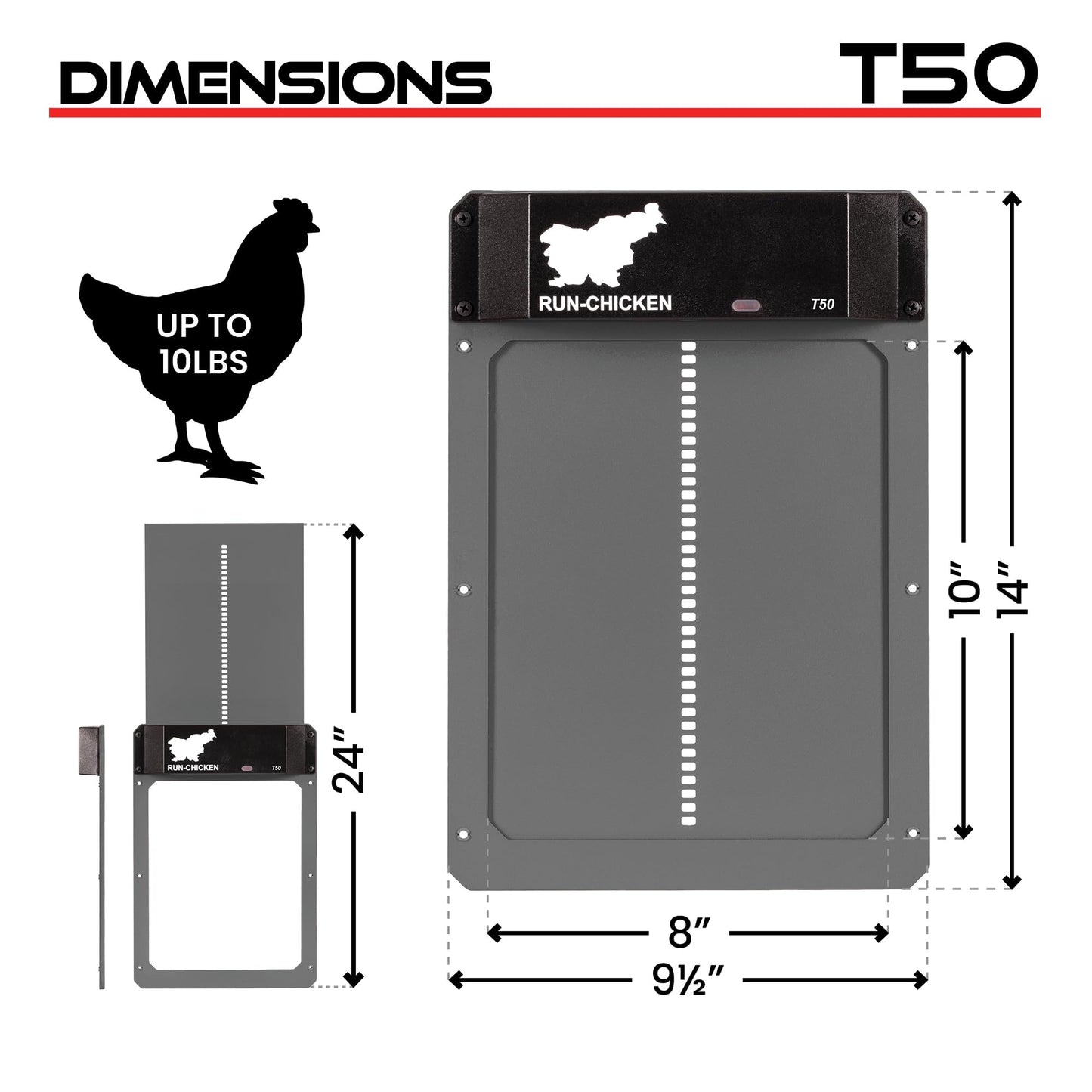 RUN-CHICKEN Door (Gray) Automatic Chicken Coop Door, Programmable with App, Battery Operated, Evening and Morning Delay, Aluminum Door,Chicken Gift, Electric Chicken Run, Model T50 Classic