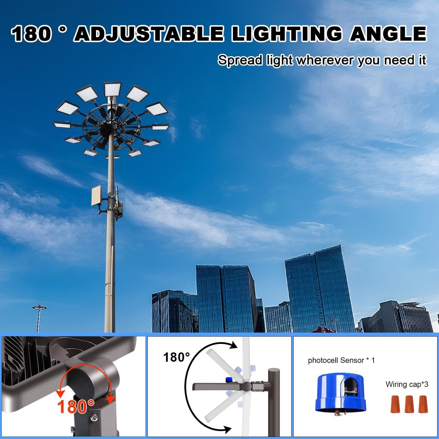 Juyace 480W LED Parking Lot Light Slip Fitter Mount Dusk to Dawn Outdoor Lighting Exterior Flood Commercial Outside IP65 Waterproof 100-277V Security 2 Pack