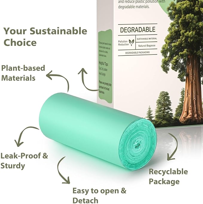 Small Compost Bags 2.6 Gallon Trash Bag, EcoSilva 125 Count Small Compost Bags for Countertop Bin, Compostable Trash Bags 2.6 Gallon Compostable Food Scrap Bag for Kitchen Bathroom Office