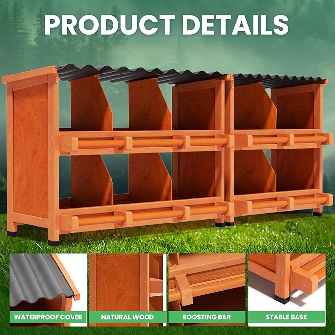 Chicken Nesting Boxes,10 Compartments Wooden Nesting Boxes for Chickens,Laying Boxes for Hens Ducks Poultry Protect Eggs Chicken Coops Easy Egg Collection