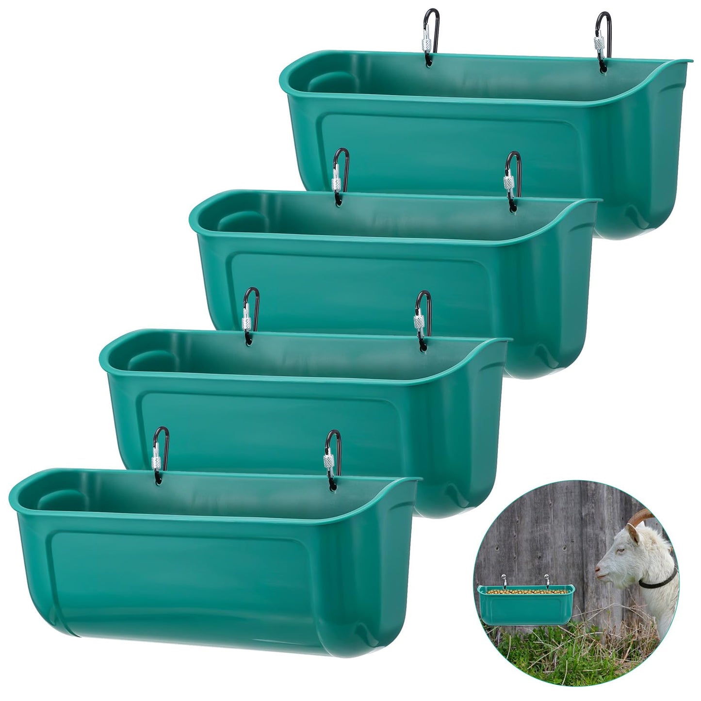 Goat Feeders Fence Hanging, 3.5 Quart Chicken Feeder Trough for Livestock Poultry 4 Pack