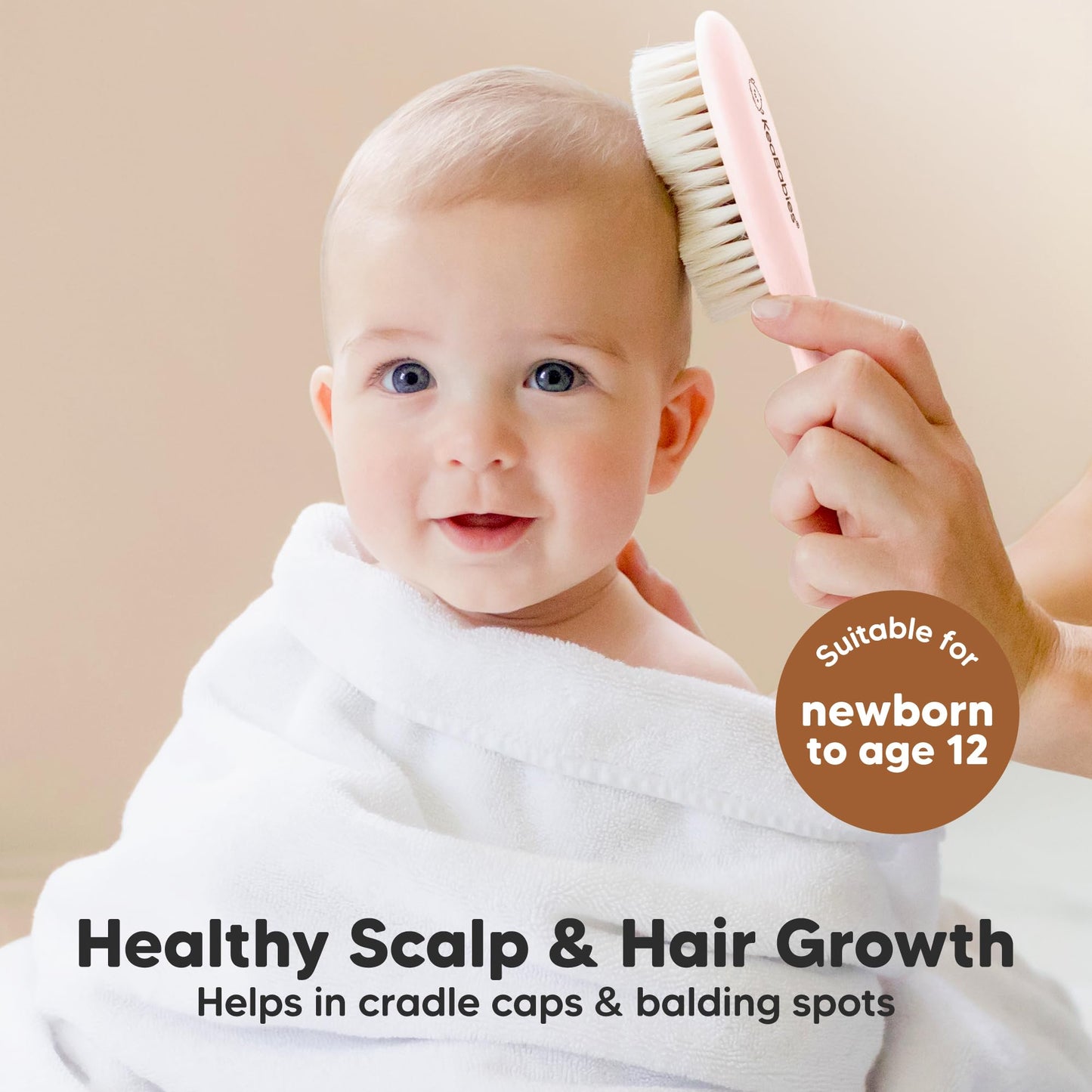 Wooden Baby Hair Brush - Cradle Cap Baby Brush with Soft Goat Bristles, Perfect Gentle Scalp Newborn Comb for Infant, Girls, Boys, Bath Essentials (Blush, Oval)