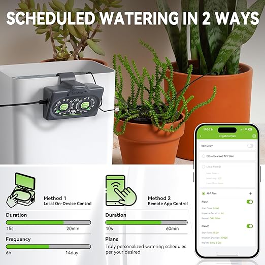 RAINPOINT Smart Automatic Watering System for 15 Potted Plants with Detachable Solar Panel, Local Control & Remote App Control, Drip Irrigation Kit for Indoor Houseplants,Low Water Auto-Shutoff