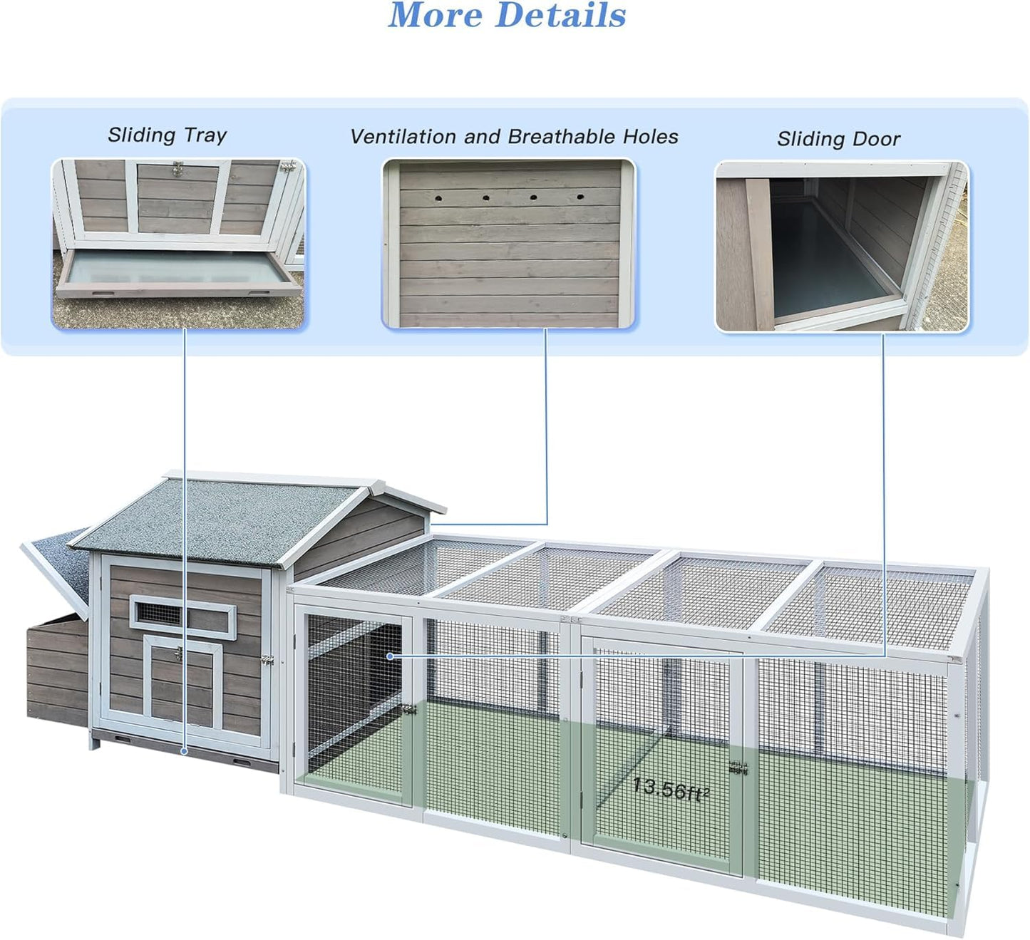 118" Large Chicken Coop with Run & Nesting Box, Outdoor Wooden Poultry House for 2-6 Chickens, UV-Resistant Waterproof Roof, Removable Tray, Sliding Door & Ramp, Rabbit Hutch, Backyard Hen House