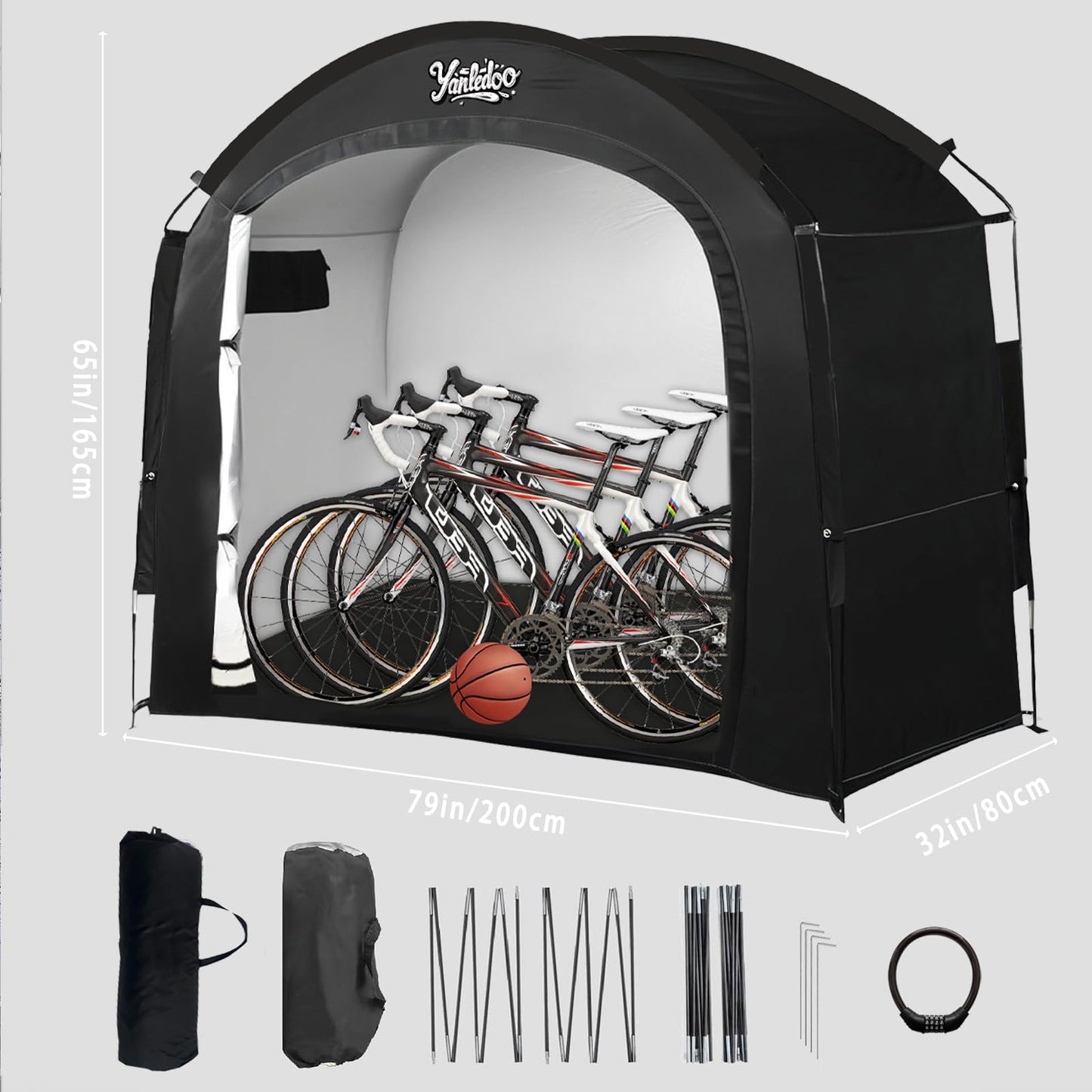 Yanledoo Bike Storage Tent, Outdoor Shed with Thick Waterproof Fabric, 30% More Top Space, Fits 2/3/4/5 Bikes or Tricycles, Easy Setup, Portable Cover for Garden Tools & Motorcycles