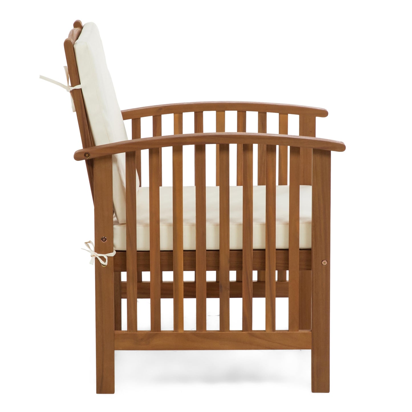 Greemotion Kyushu Farmhouse Acacia Wood 4-Piece Patio Set with Weather-Resistant, Include Tie-Back Cushions for Deck, Backyard, Lawn, Garden, Beige and Natural Brown