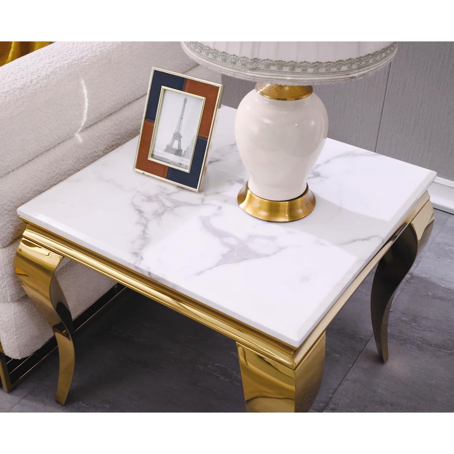 Anewsun Luxury White and Gold End Table with Faux Snake Plant Set of 2