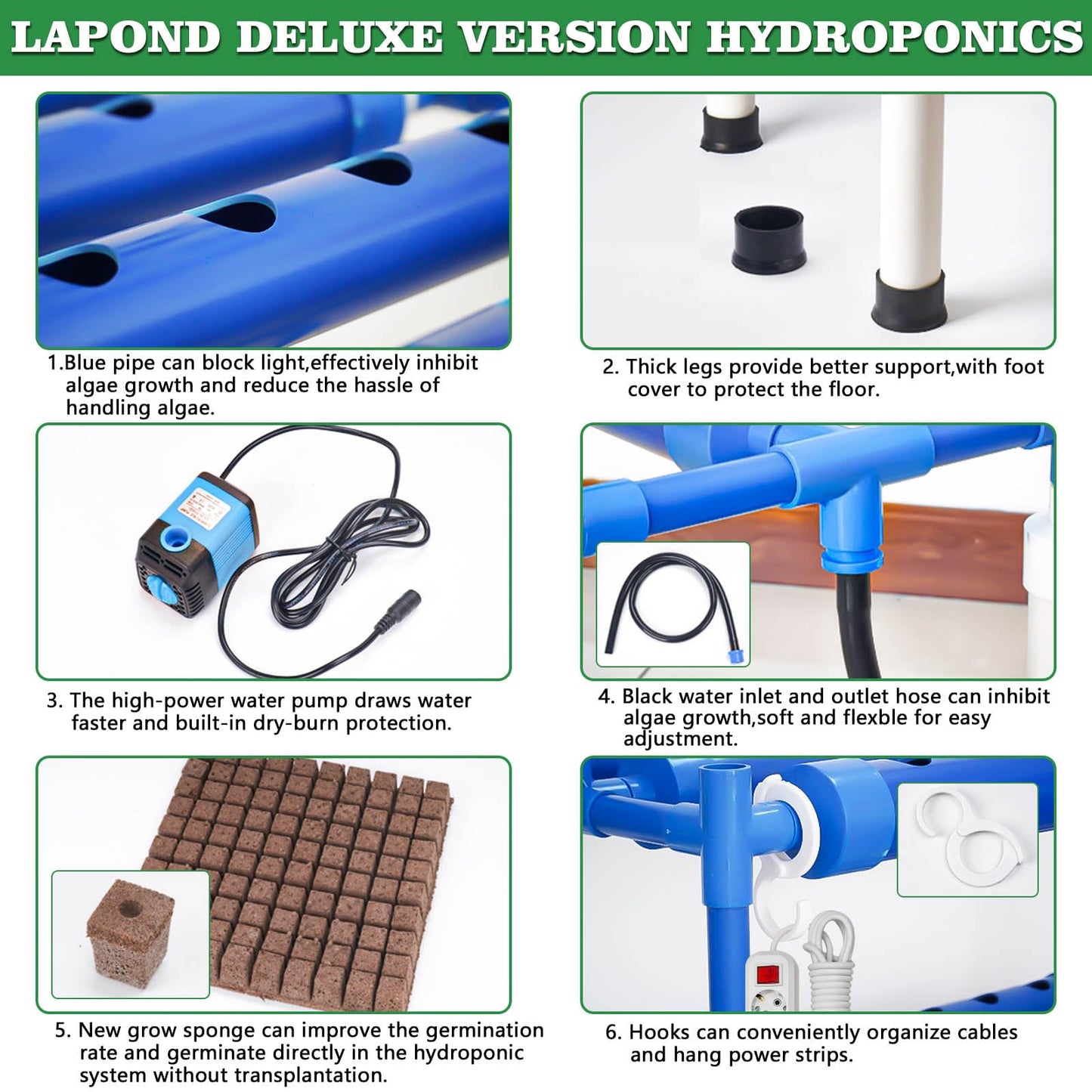 LAPOND Block Light Hydroponics Growing System Kit with LED Grow Lights,108 Plant Sites 3 Layers Food-Grade PVC-U Pipes for Leafy Vegetables,Fruits, Herbs(Deluxe Version)