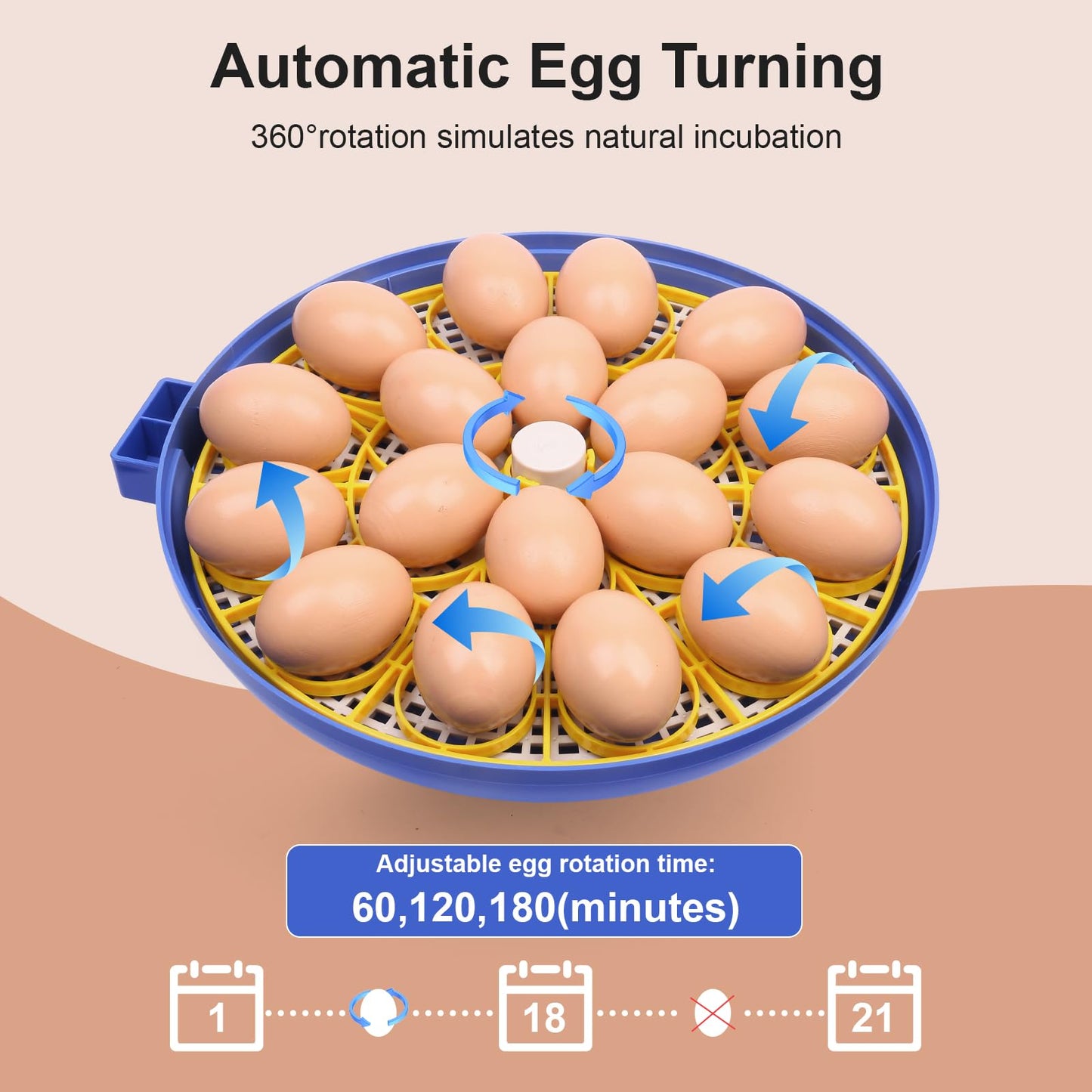 18 Egg Incubators for Hatching Eggs，360°Airflow Circulation System Incubator with Automatic Egg Turner and Humidity Control，Incubator for Chicken Eggs for Hatching Chicken Duck Goose Quail Turkey