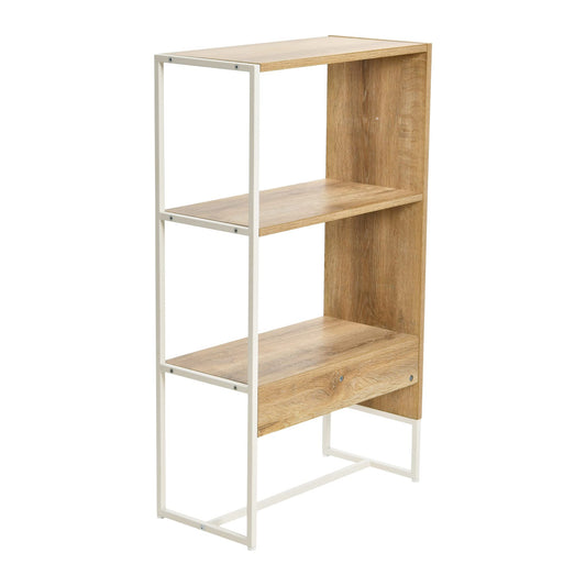 Household Essentials Wrap 3 Shelf Open Storage Bookshelf Coastal Oak Rustic Wood Grain and White Metal