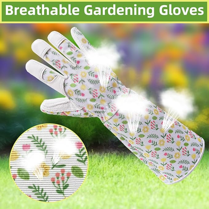 Gardening Gloves Thorn Proof, Breathable Garden Gloves for Women, Leather Work Gloves for Pruning, Planting