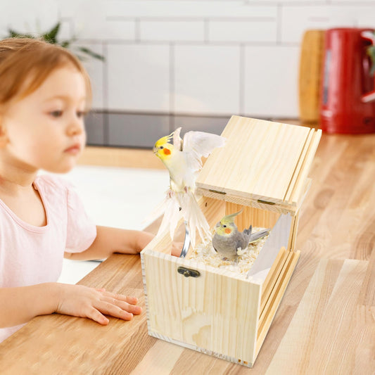 ShuRung Parrot Nesting Box Cockatiel Nesting Box Bird Breeding Box House Handcrafted Wooden Acrylic Transparent Bird Box with Detachable Wooden Board for Parakeets Cockatiel Budgie Conure Parrot XL
