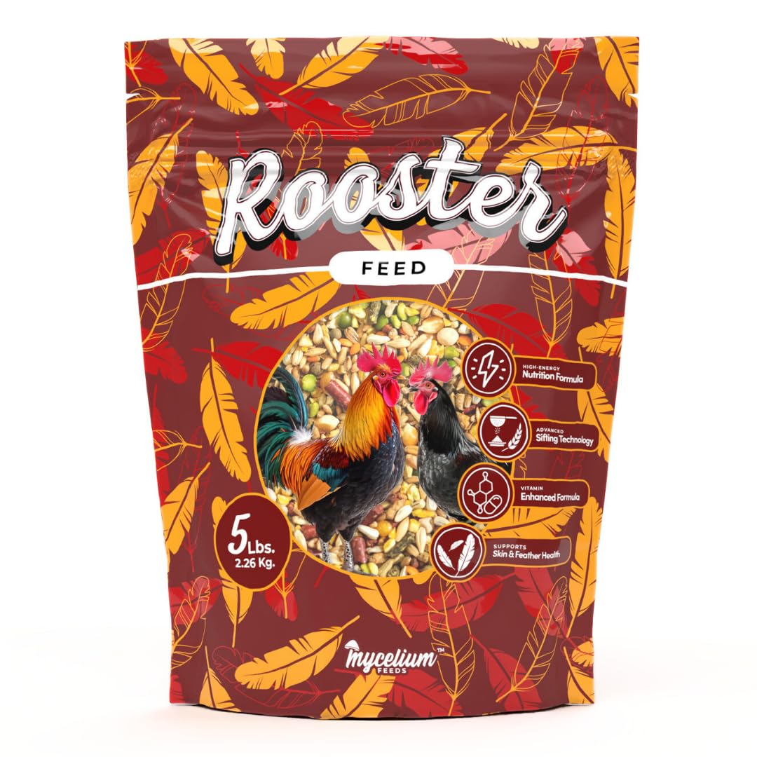 Mycelium Organic Rooster Feed (5 LB Bag) | High-Protein Chicken Feed for Energy, Feather Health & Daily Performance | Balanced Poultry Blend with Grains, Legumes & Fish Meal | Non-GMO, Made in USA